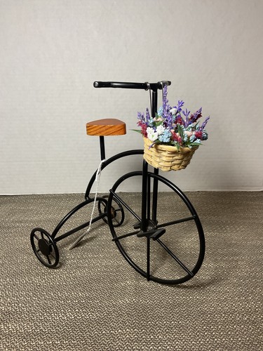Metal tricycle wooden seat - wooden,